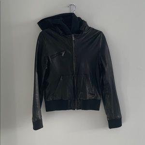 Line Leather Jacket with Removable Hood Size Large